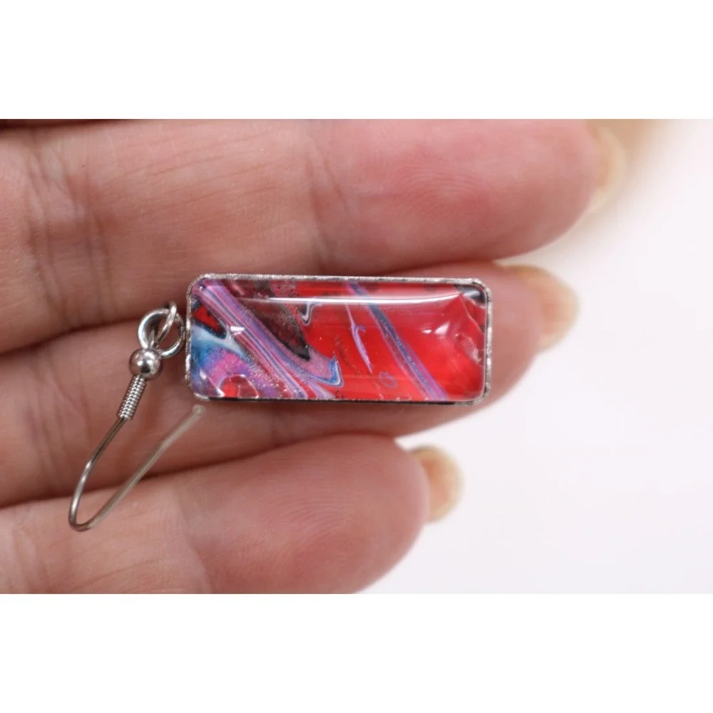 Handmade Earrings-Stainless Steel-Glass-Paint Drip-Paint Pour-Fluid Art